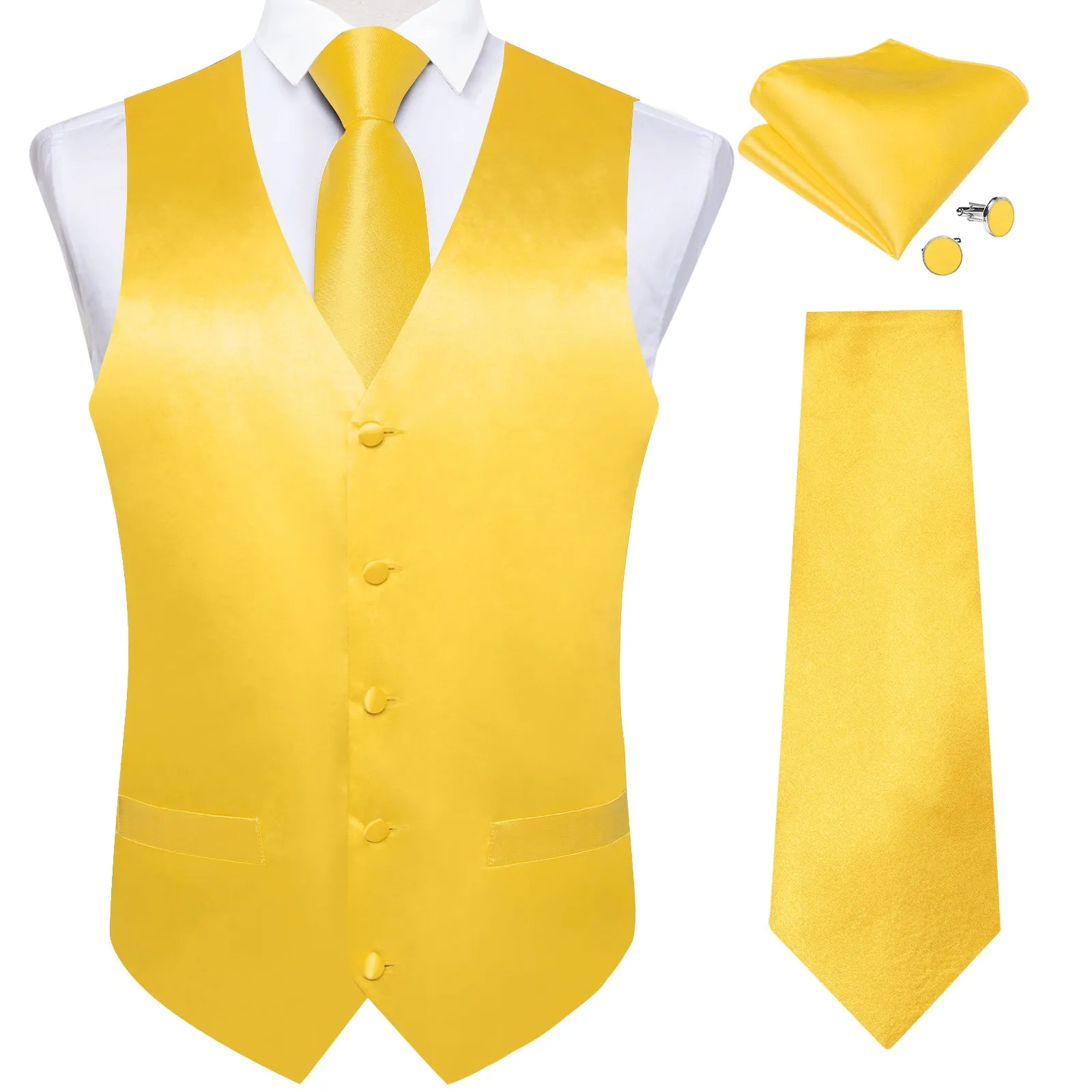 Gloss Butter Yellow Solid Vest for Men Men's Vest Tie Set