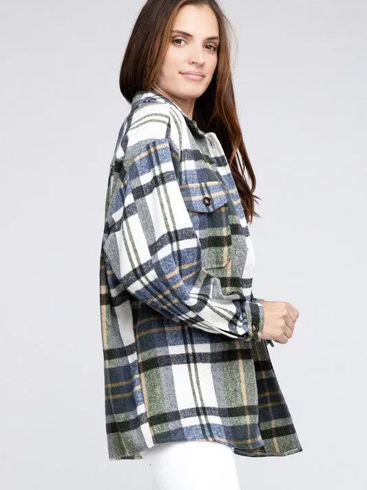 Go Big Checkered Point Long Sleeve Textured Shacket