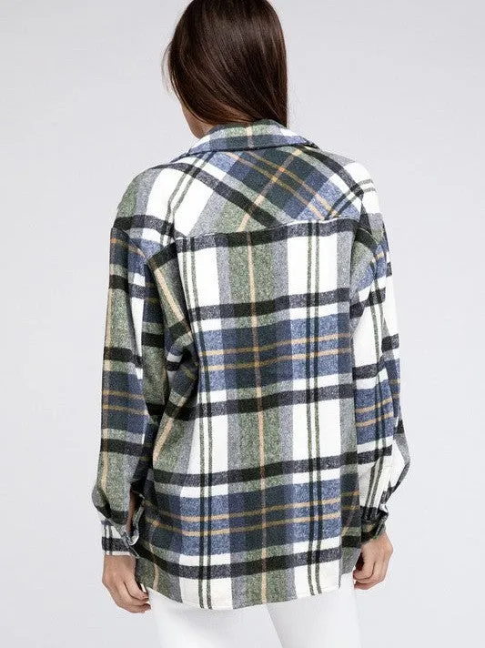 Go Big Checkered Point Long Sleeve Textured Shacket