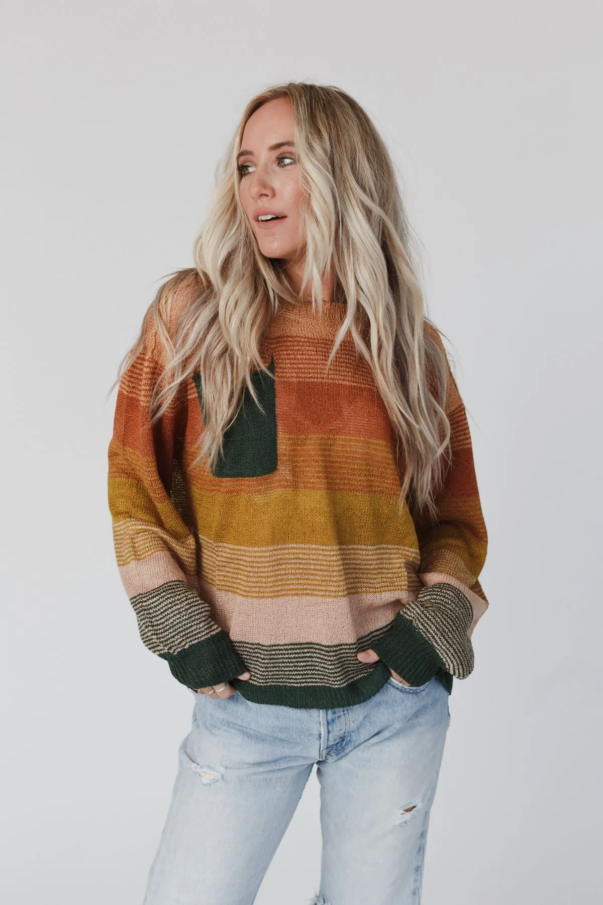 Going Places Gradient Stripe Sweater - Mustard