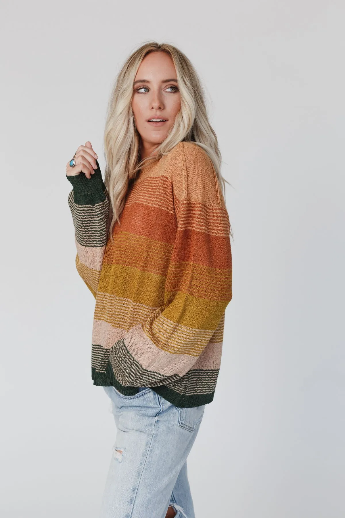 Going Places Gradient Stripe Sweater - Mustard