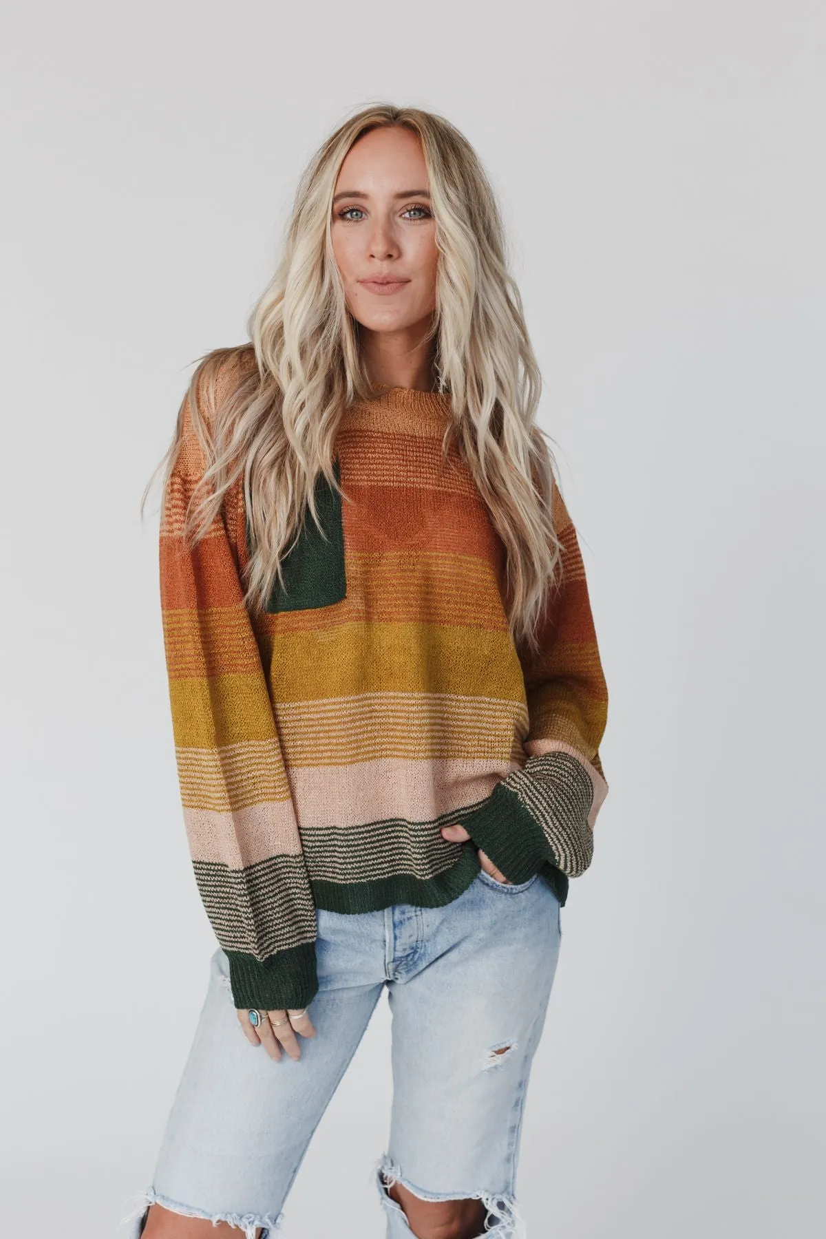 Going Places Gradient Stripe Sweater - Mustard