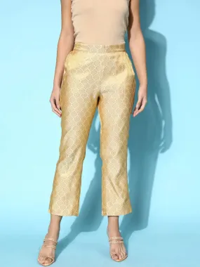 Gold Self Design Jacquard Trousers