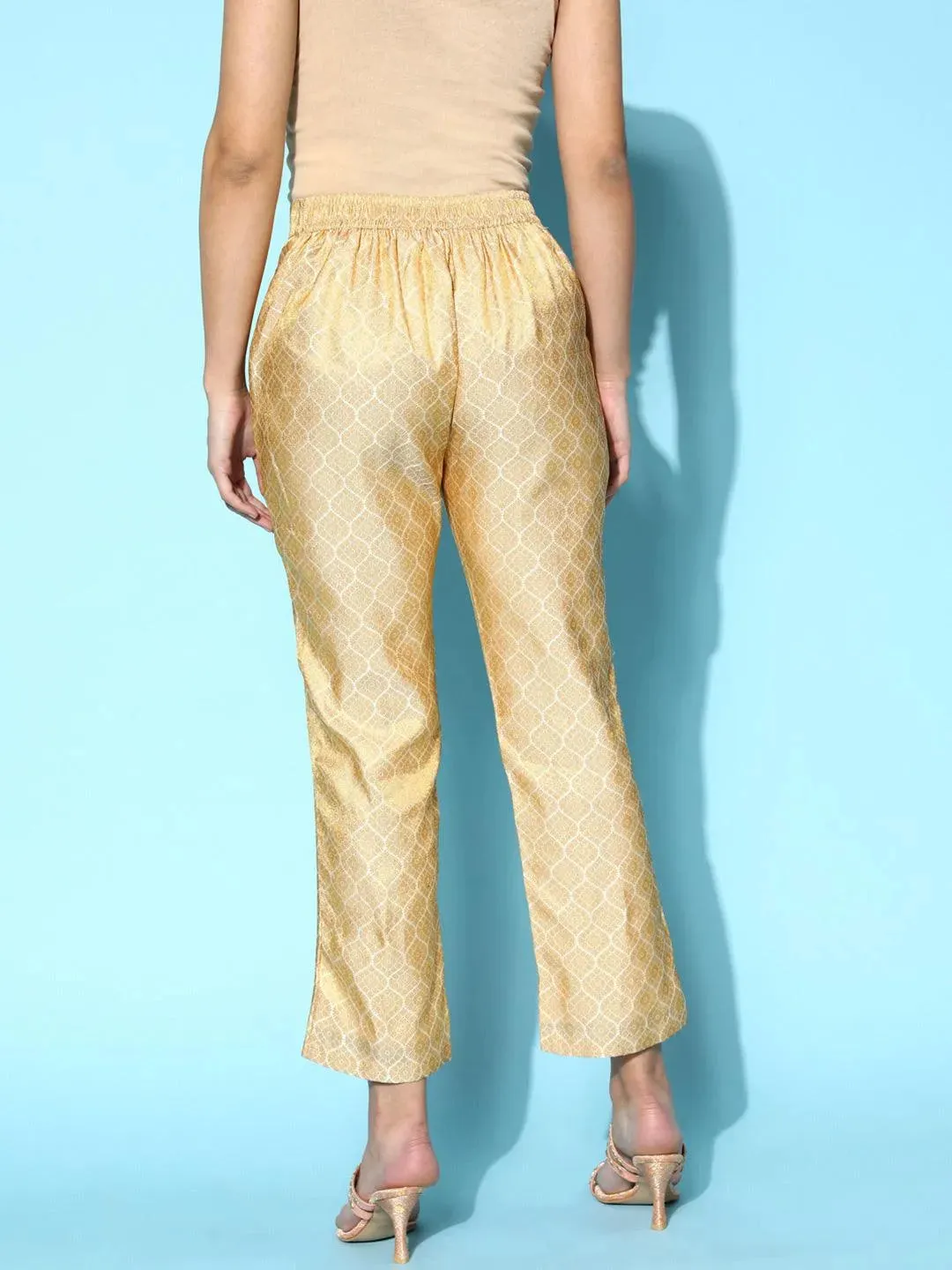 Gold Self Design Jacquard Trousers