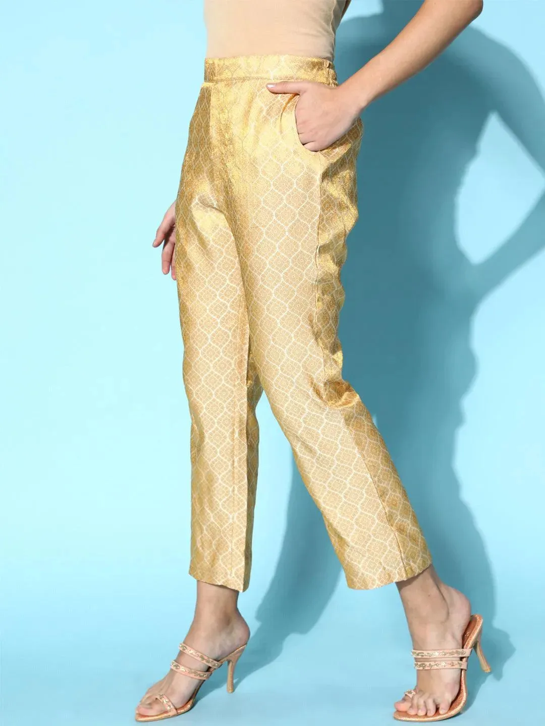 Gold Self Design Jacquard Trousers