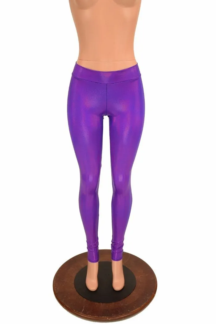 Grape Holographic Mid Rise Leggings