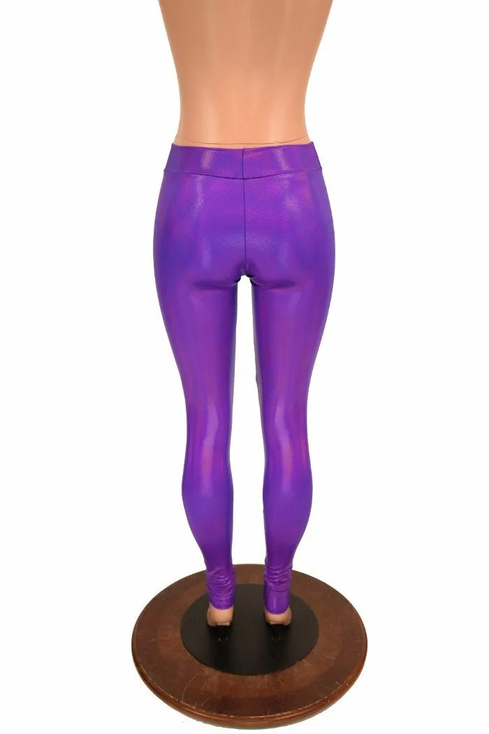 Grape Holographic Mid Rise Leggings