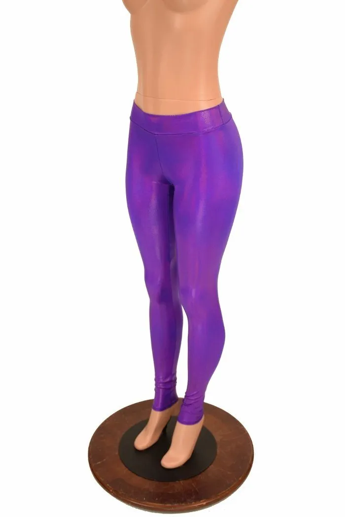 Grape Holographic Mid Rise Leggings