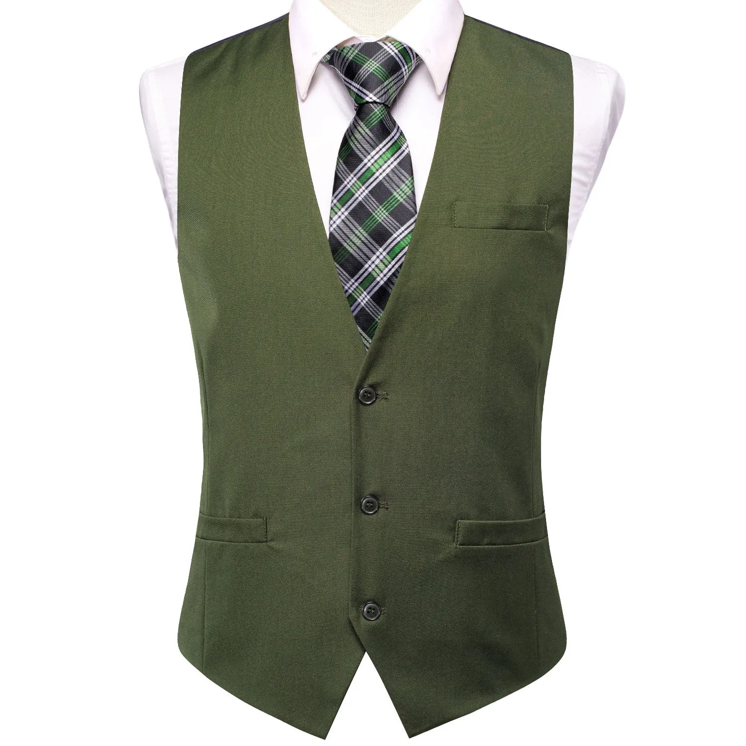 Green Cotton Solid Splicing Jacquard Men's Vest