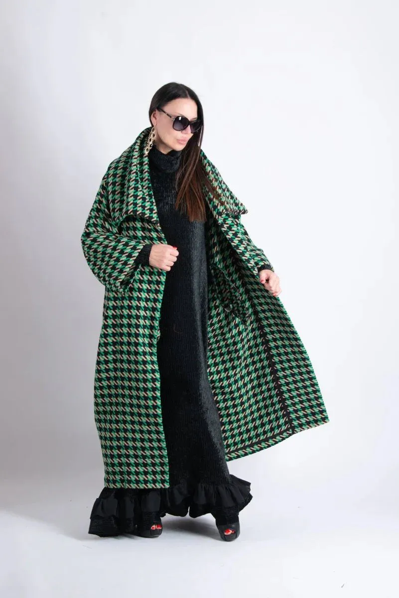 Green Houndstooth Coat OFELIA