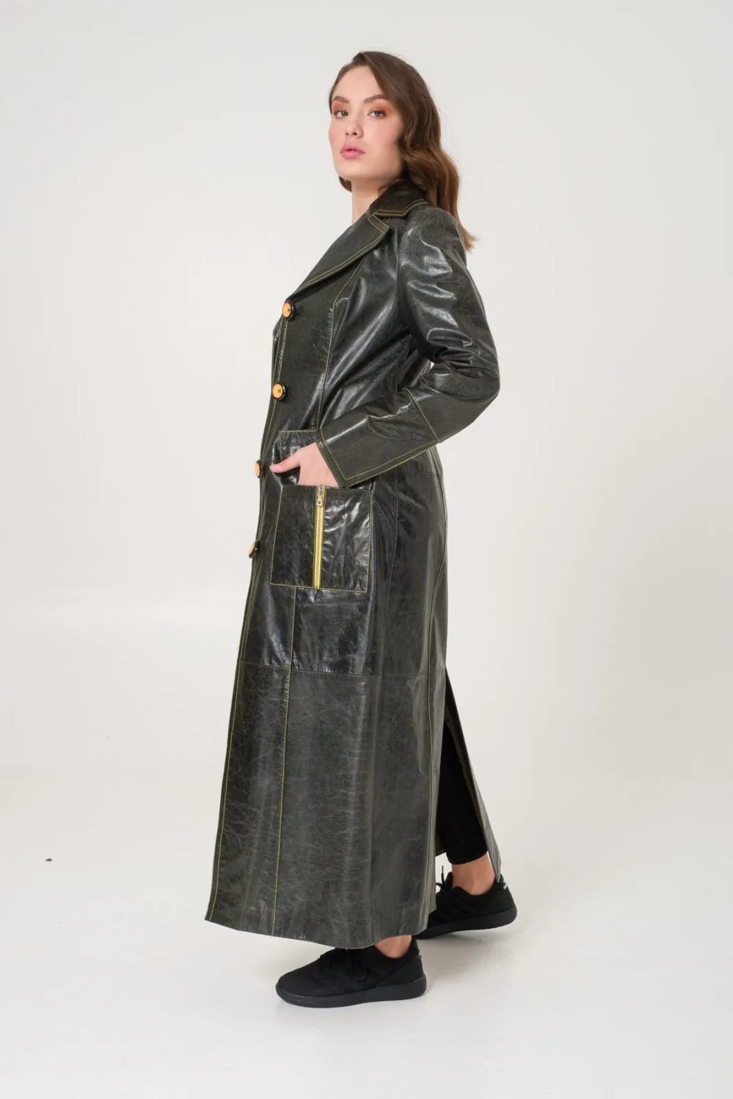 Green Leather Coat