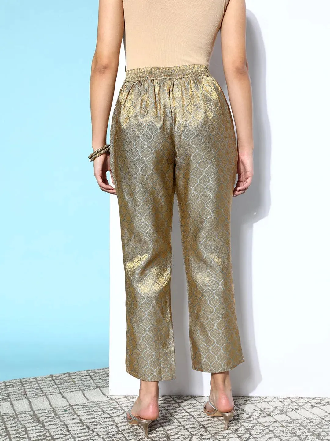 Grey Self Design Jacquard Trousers