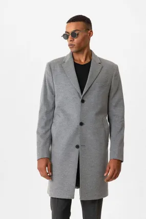 Grey Slim Fit Notch Lapel Men's Coat - Wessi