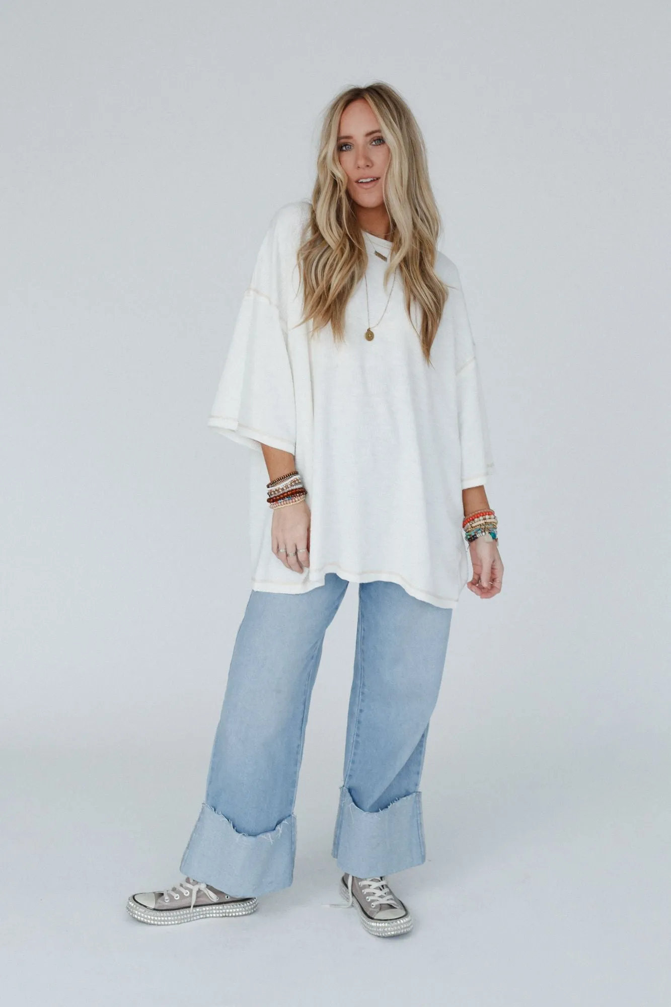 Heavens Hug Oversized Ribbed Top - Ivory