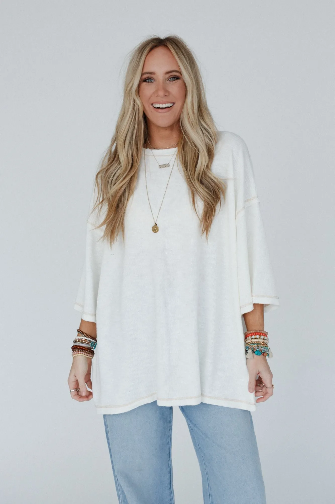 Heavens Hug Oversized Ribbed Top - Ivory