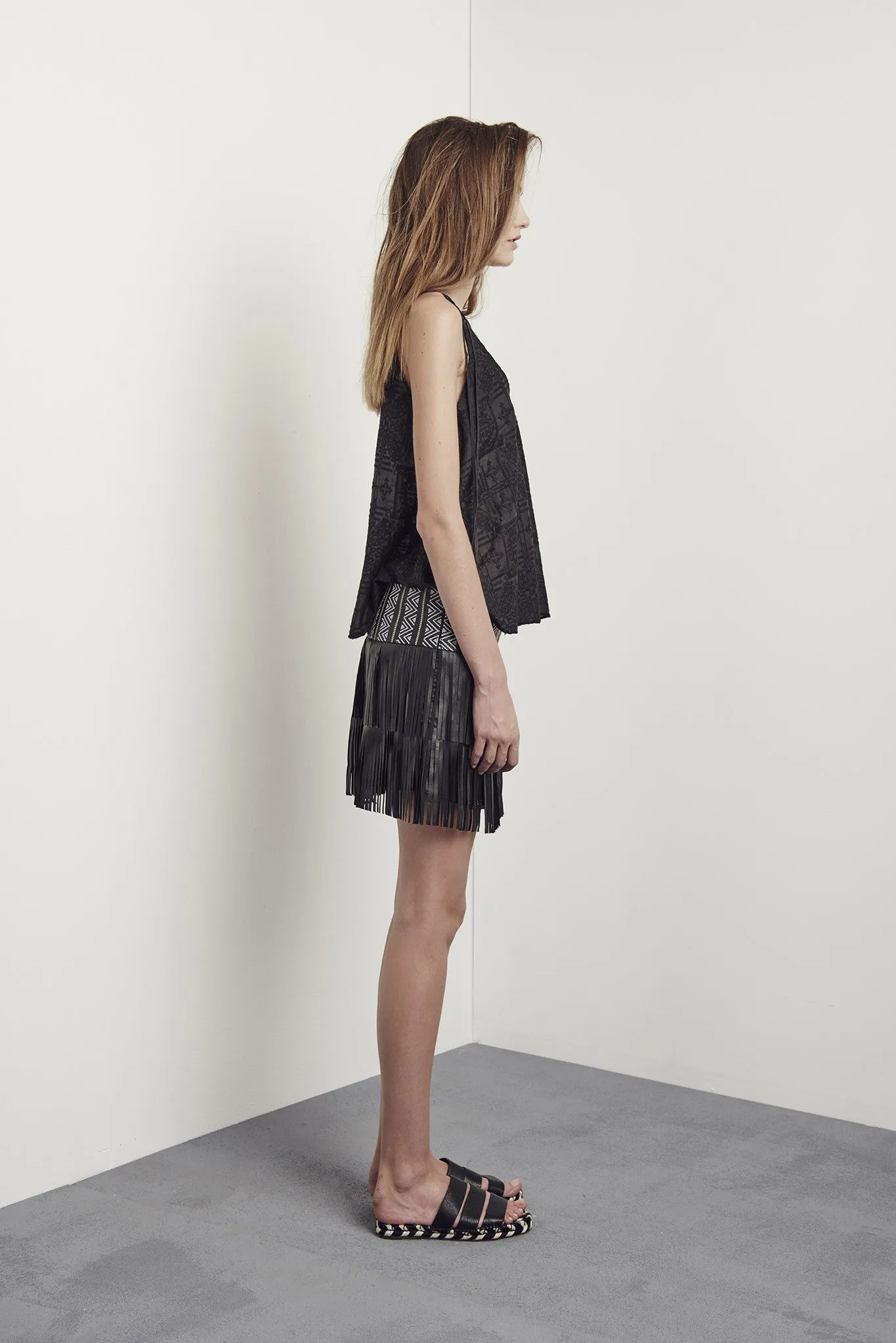 Henderson Fringe Skirt Black Leather - SAMPLE