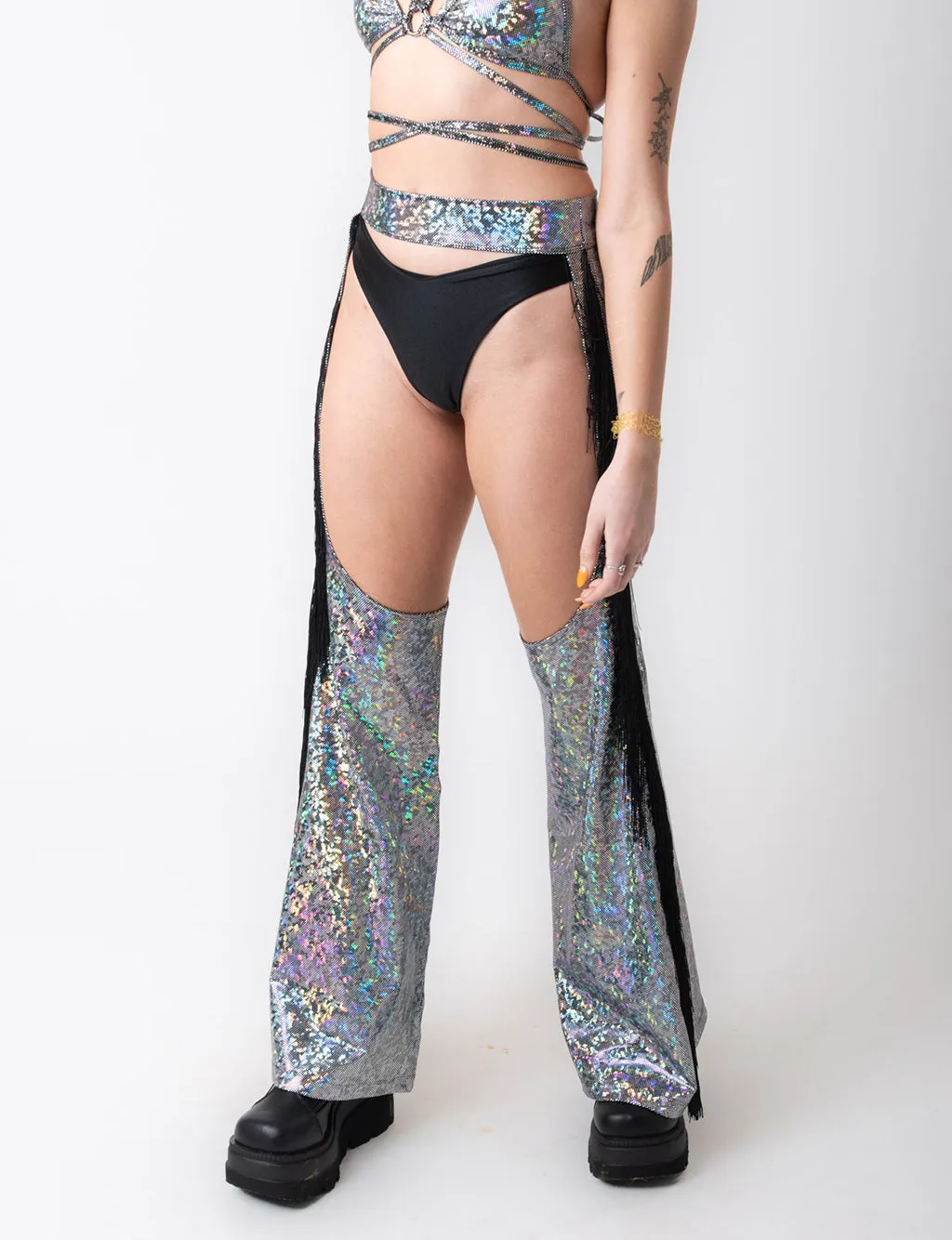 HOLOGRAPHIC CHAPS - SILVER/BLACK