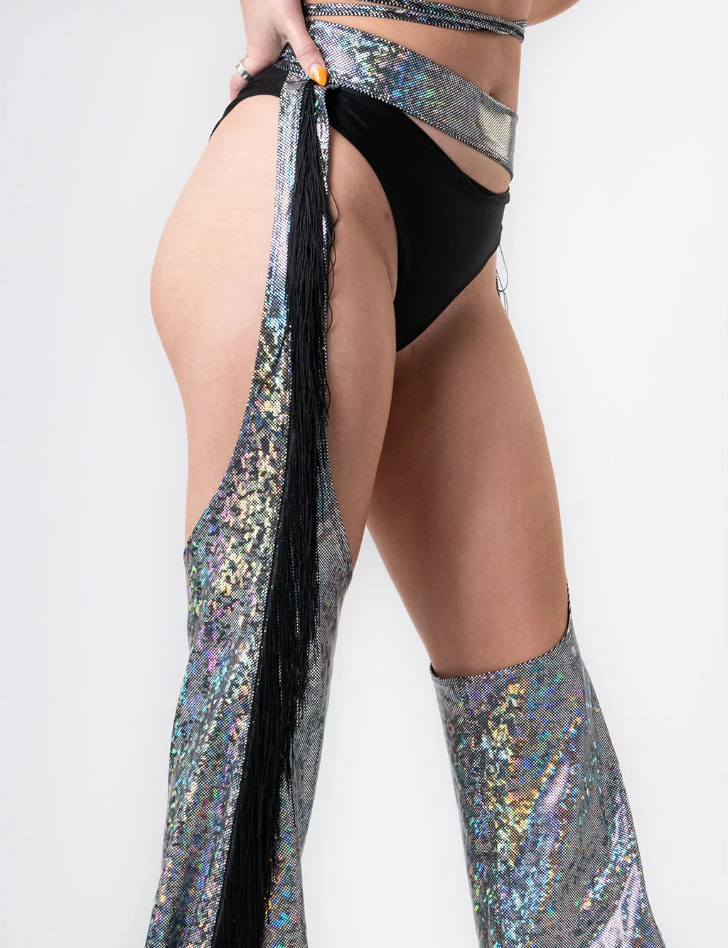 HOLOGRAPHIC CHAPS - SILVER/BLACK