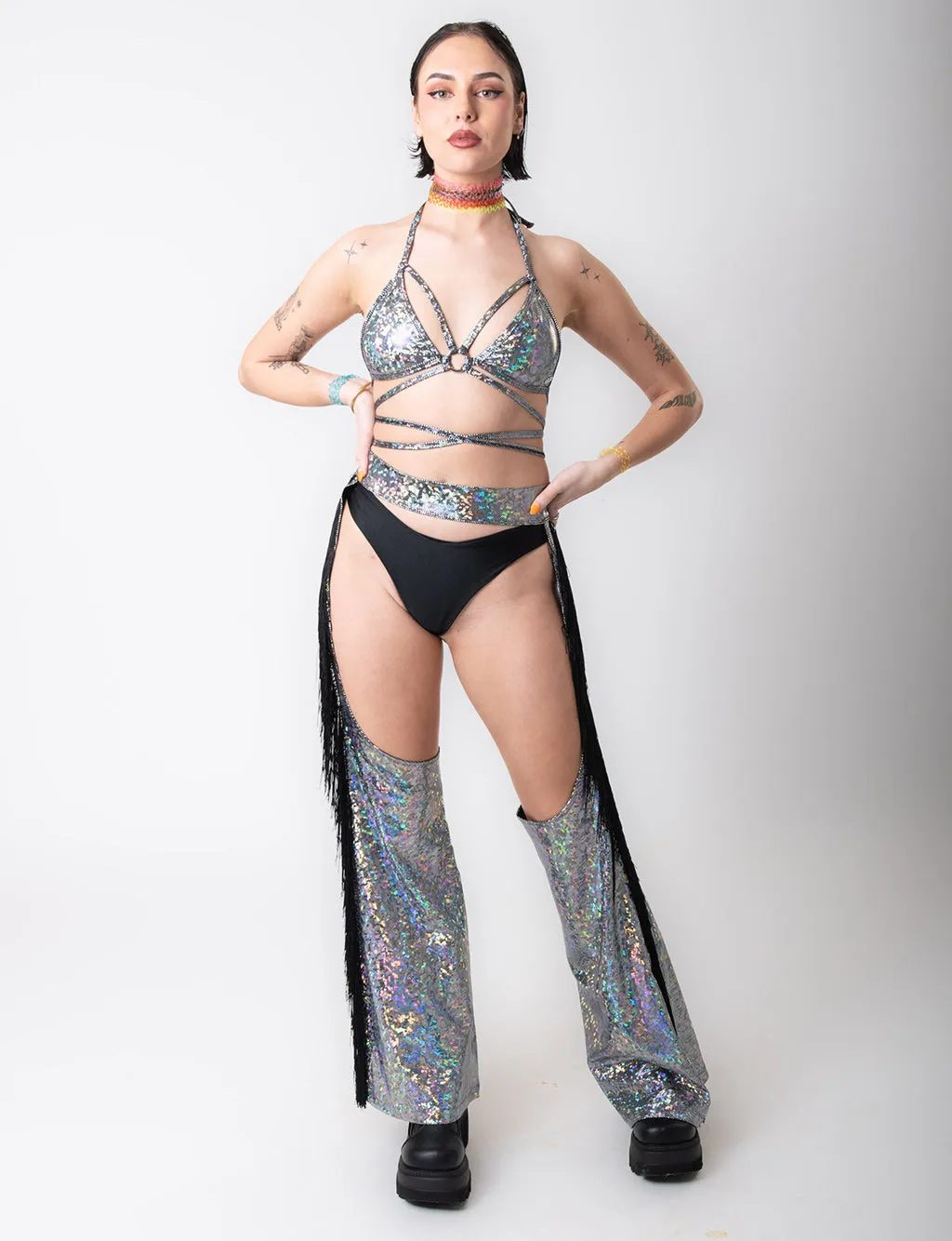 HOLOGRAPHIC CHAPS - SILVER/BLACK