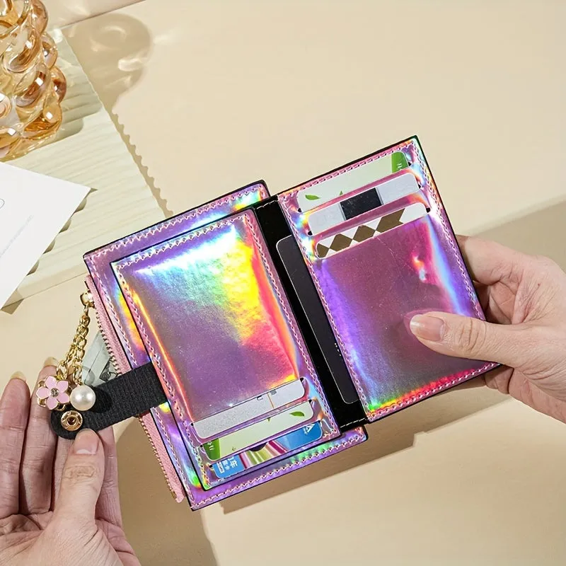 Holographic Wallet For Women, Ultra-Thin Multi-Function Card Holder, Patent Leather PU Coin Purse, Multiple Card Slots