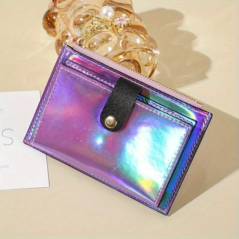 Holographic Wallet For Women, Ultra-Thin Multi-Function Card Holder, Patent Leather PU Coin Purse, Multiple Card Slots