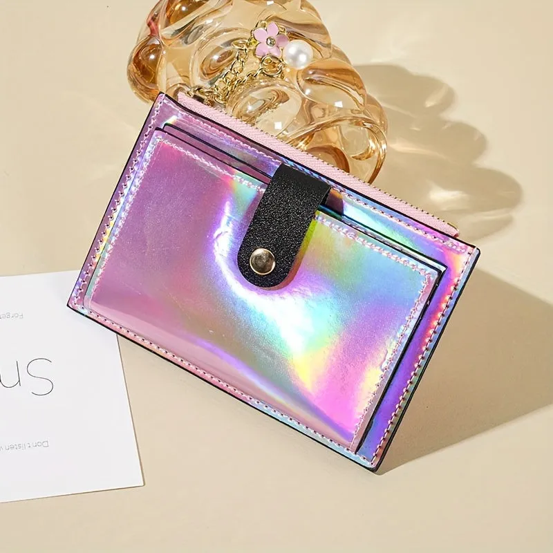 Holographic Wallet For Women, Ultra-Thin Multi-Function Card Holder, Patent Leather PU Coin Purse, Multiple Card Slots