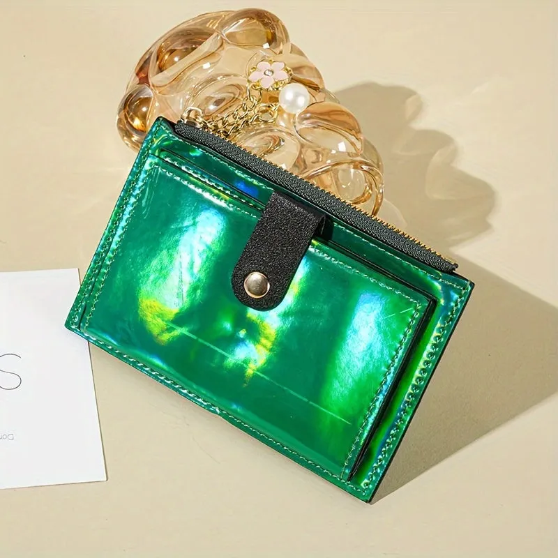 Holographic Wallet For Women, Ultra-Thin Multi-Function Card Holder, Patent Leather PU Coin Purse, Multiple Card Slots