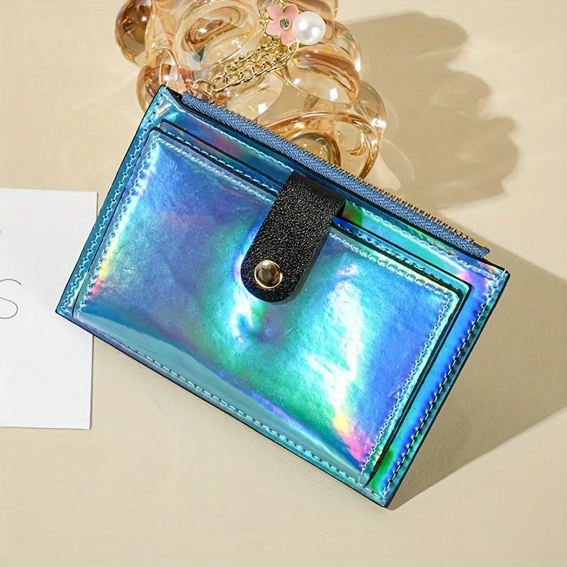 Holographic Wallet For Women, Ultra-Thin Multi-Function Card Holder, Patent Leather PU Coin Purse, Multiple Card Slots