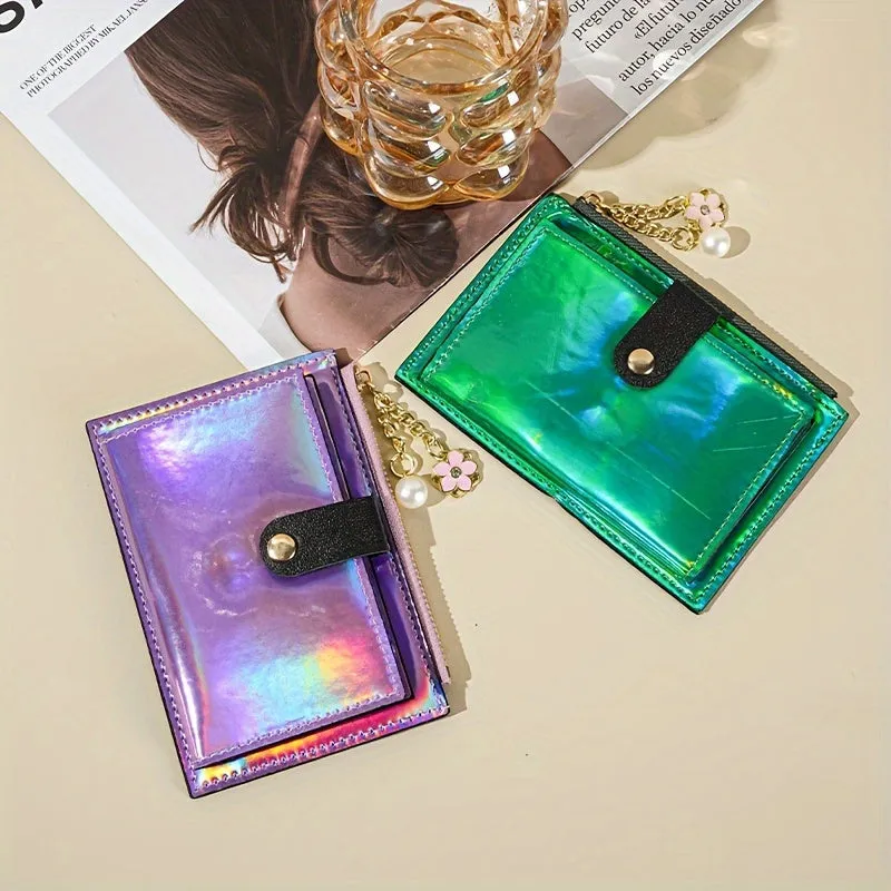 Holographic Wallet For Women, Ultra-Thin Multi-Function Card Holder, Patent Leather PU Coin Purse, Multiple Card Slots