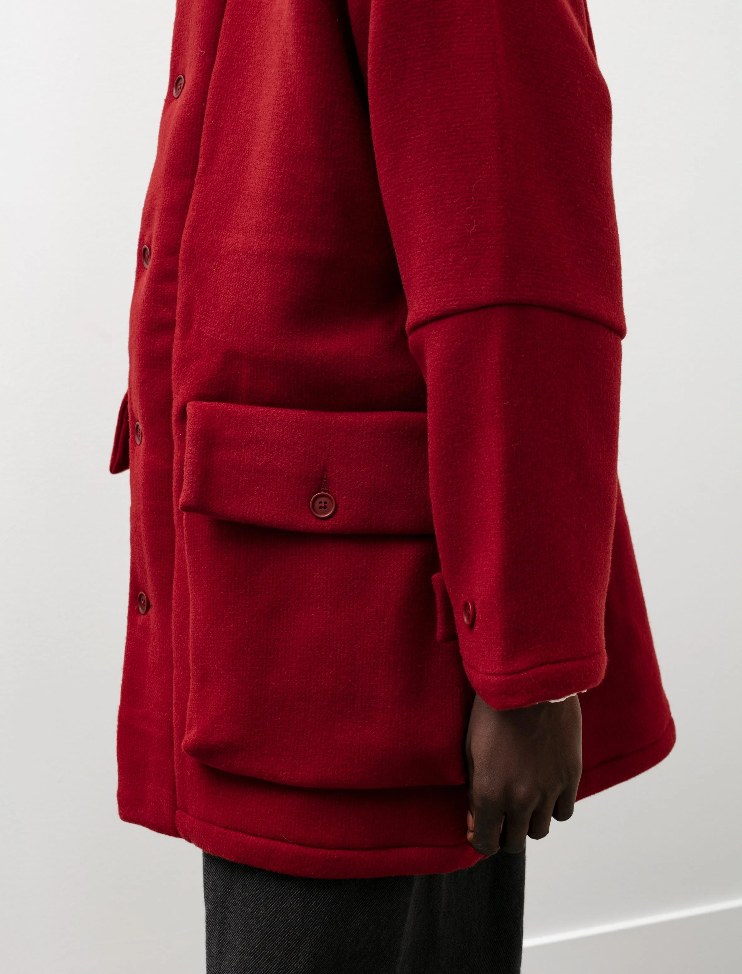 Hooded Coat Heavy Wool Duffle Red