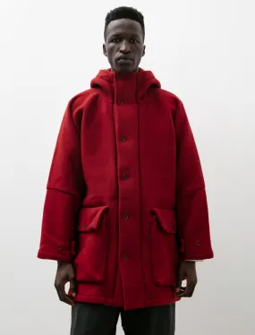 Hooded Coat Heavy Wool Duffle Red