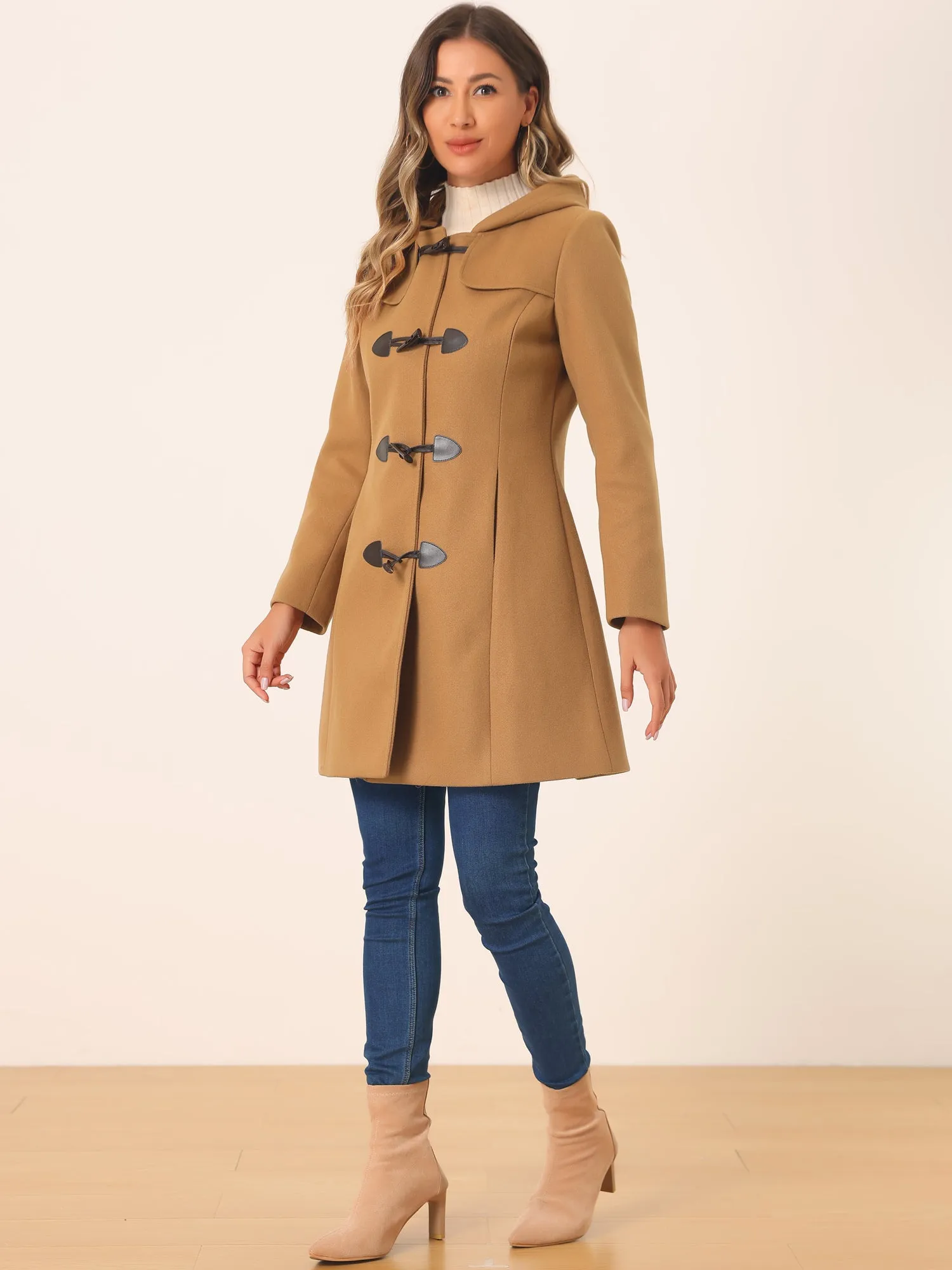 Hooded Toggle Button Up Duffle Coat Winter Outwear