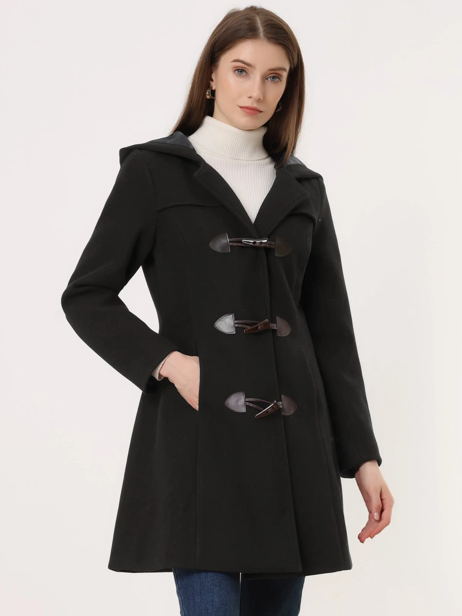 Hooded Toggle Button Up Duffle Coat Winter Outwear