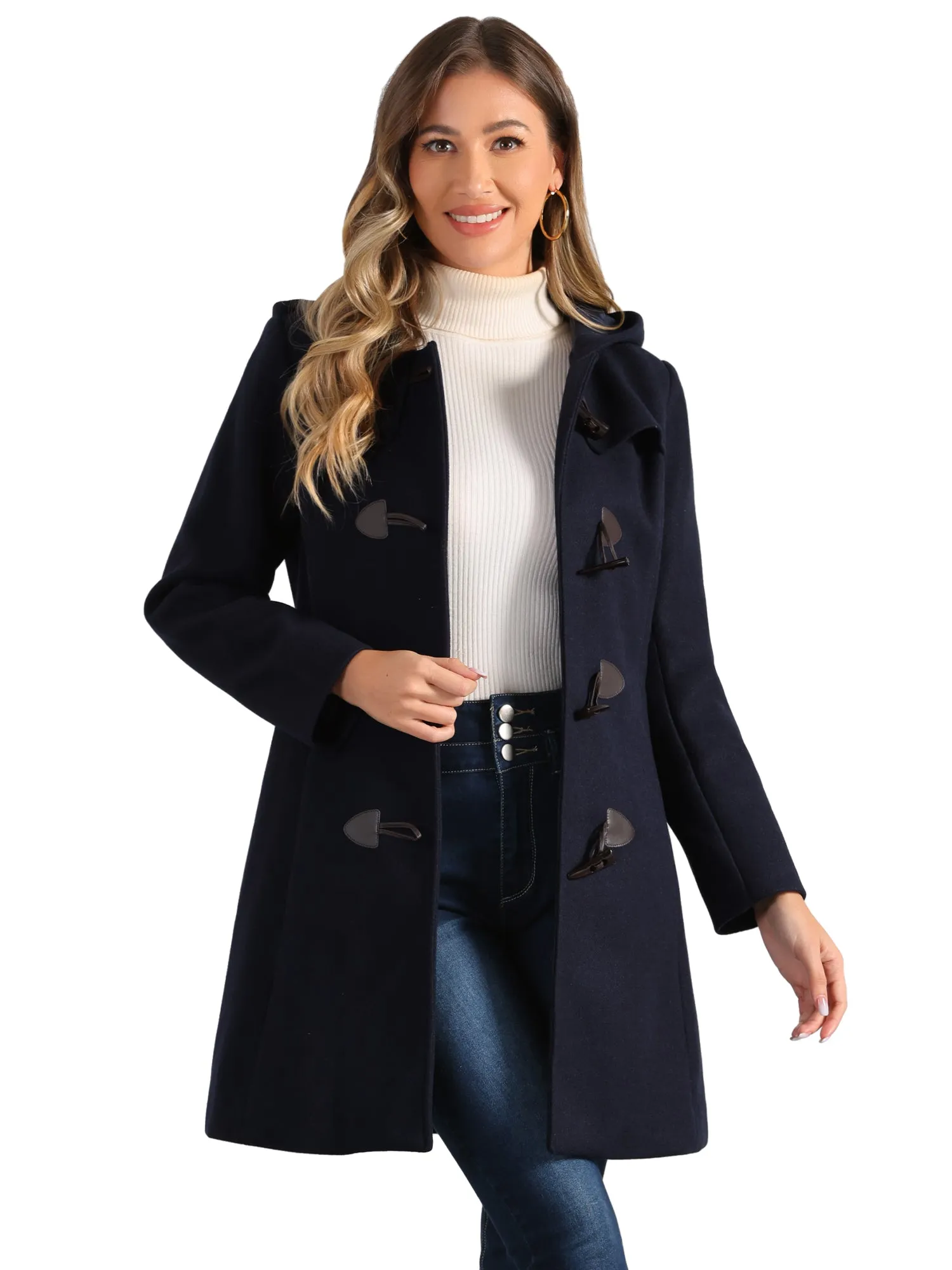 Hooded Toggle Button Up Duffle Coat Winter Outwear