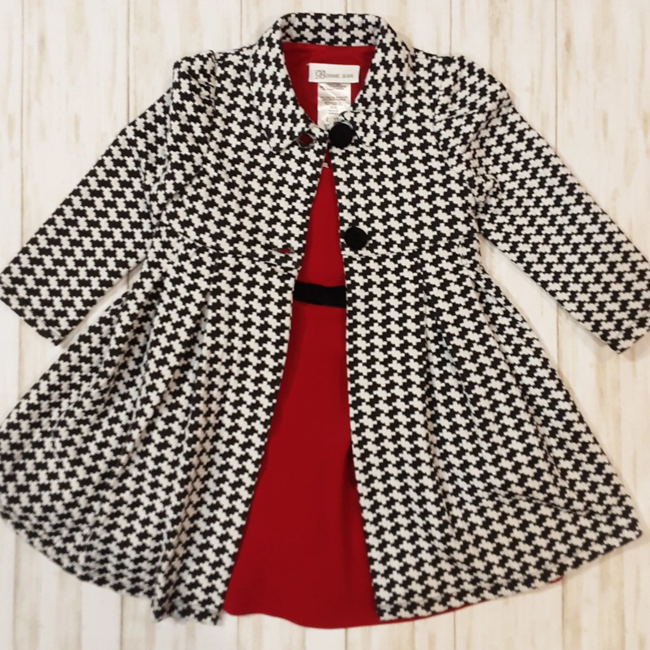 Houndstooth Coat and  Red Dress | Bonnie Jean