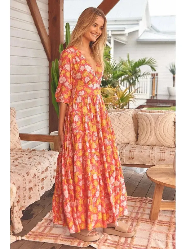 JAASE Follow the Sun Print Berry Maxi Dress