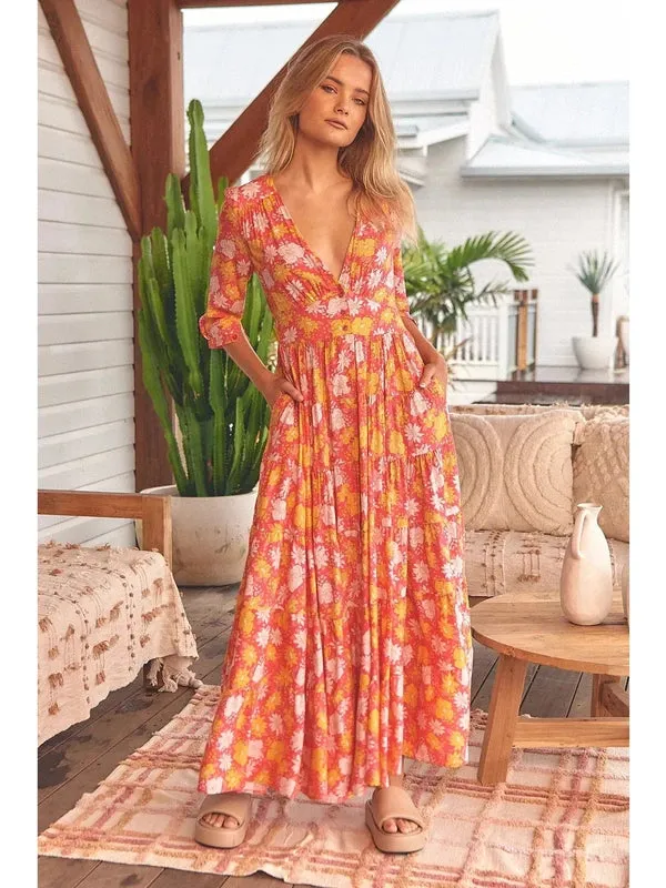 JAASE Follow the Sun Print Berry Maxi Dress