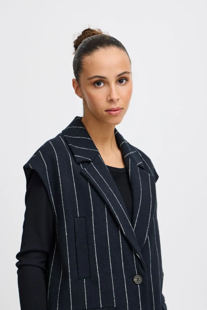 Jannet Pinstripe Long Waistcoat (Total Eclipse)