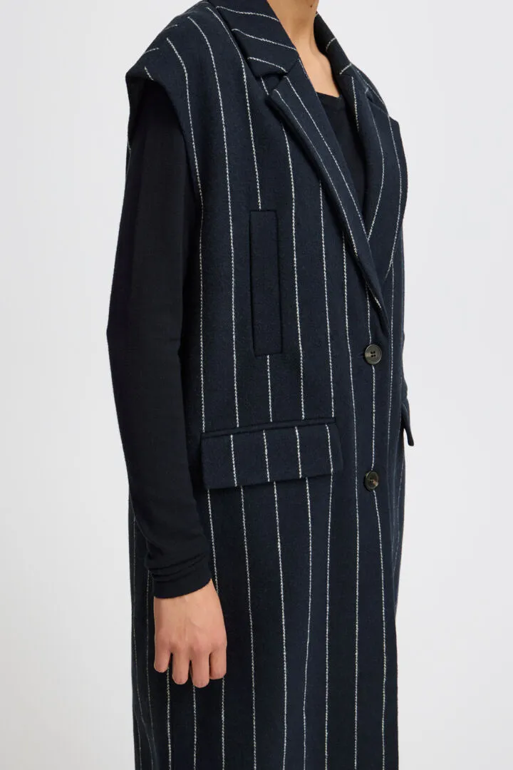 Jannet Pinstripe Long Waistcoat (Total Eclipse)