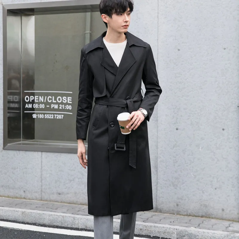 Jinquedai mens winter fashion Plus Size Spring and Autumn Trench Coat Men's Long Korean Style Casual Trendy Loose British Style Coat Men