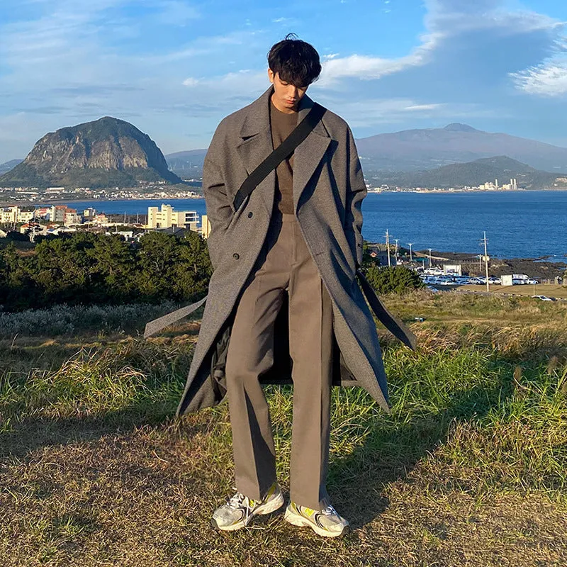 Jinquedai winter outfits men Myq Herringbone Coat Men's Mid-Length Korean Style Trendy over-the-Knee Trench Coat Men's Thickened Casual Loose Coat