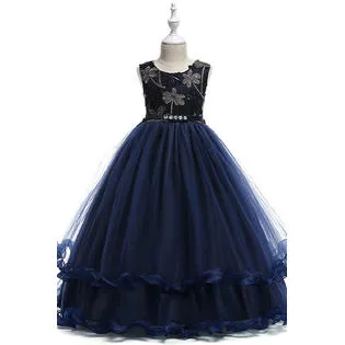 Kids Girls Embroidered Ruffled Skirt Wedding Dress - C1060ZWKGD