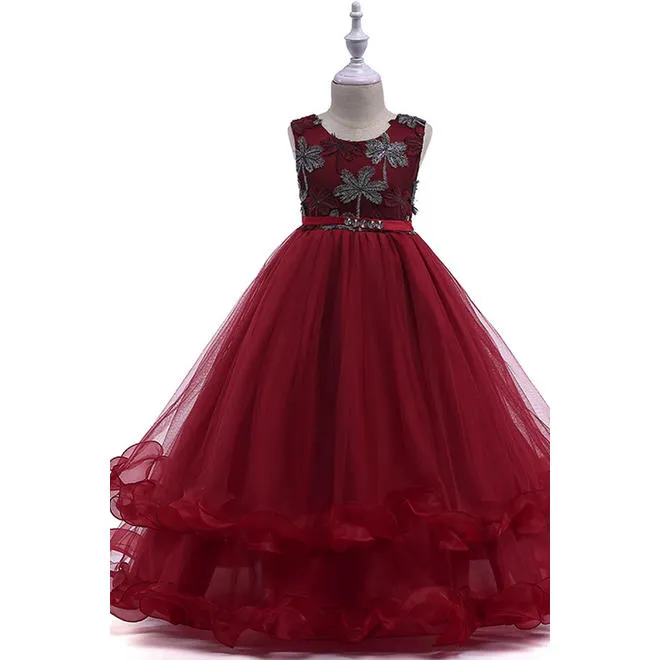 Kids Girls Embroidered Ruffled Skirt Wedding Dress - C1060ZWKGD