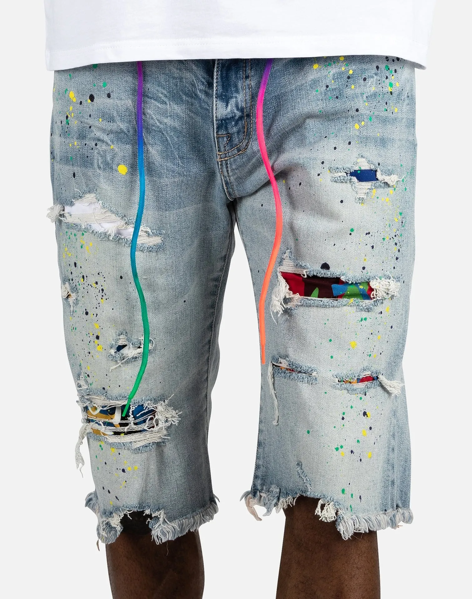 Kloud 9 Multi-Print Rip & Repair Jean Shorts