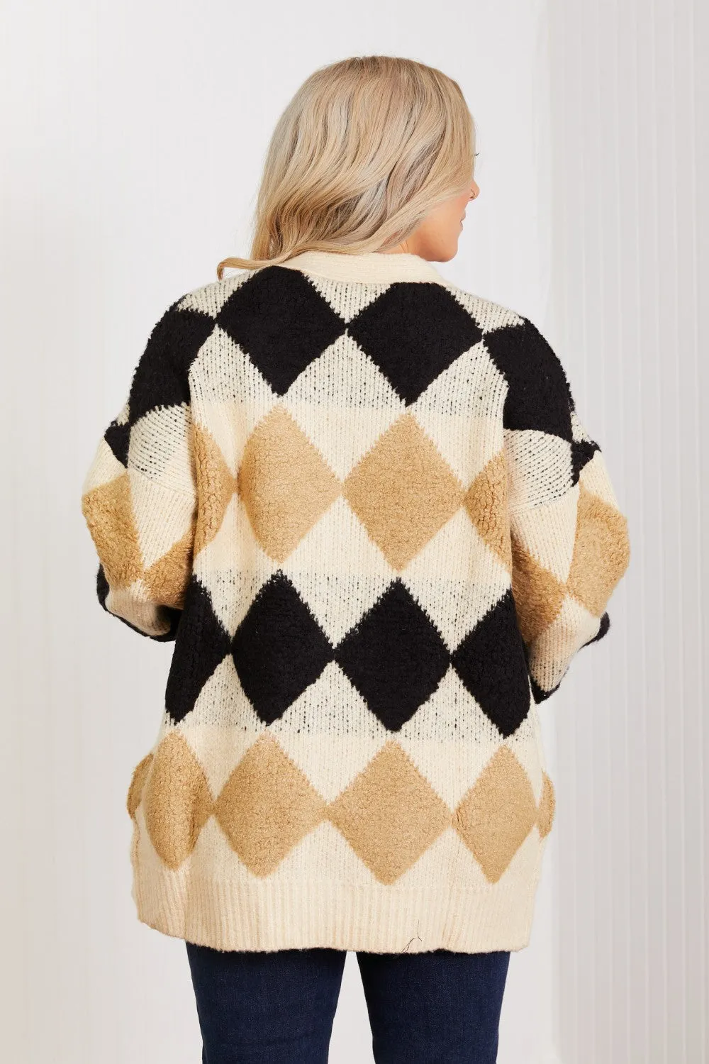 Know-It-All Full Size Argyle Longline Cardigan