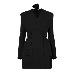 Korean Black Crisscross Blazer For Women Notched Collar Long Sleeve Slim Solid Minimalsit Blazers Female Clothing