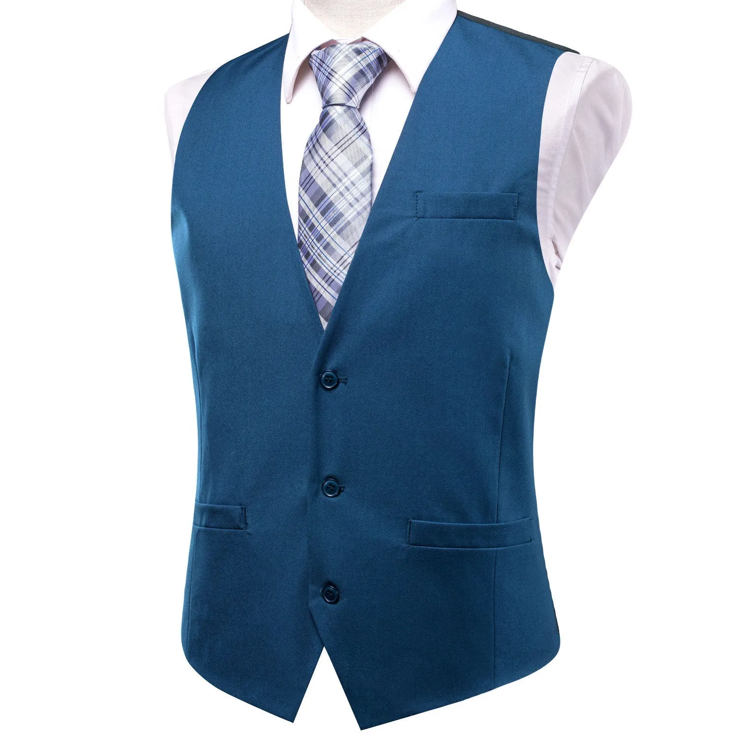 Lake Blue Cotton Solid Splicing Jacquard Men's Vest