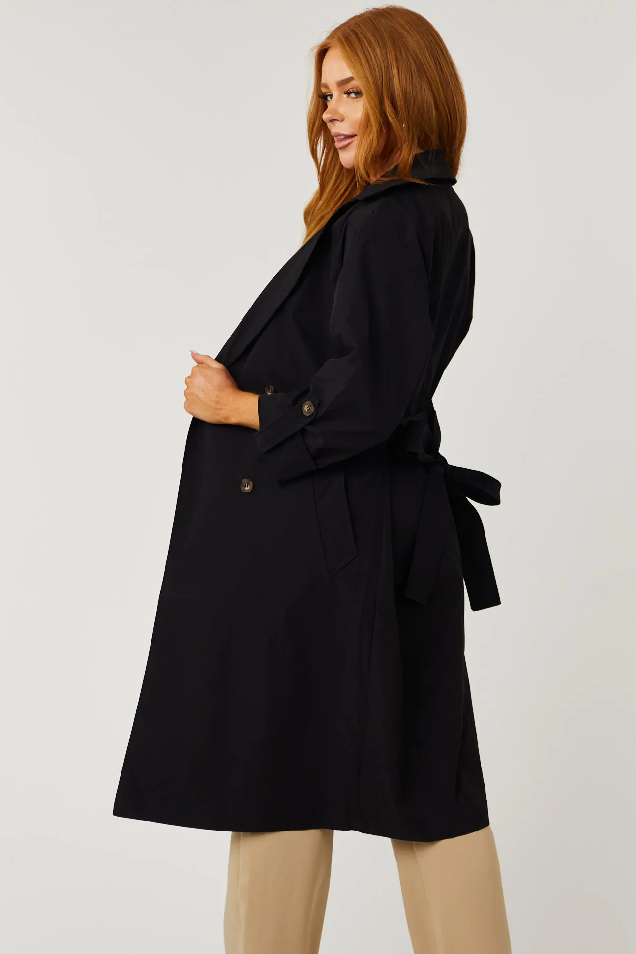 Lex Black Lightweight Long Trench Coat