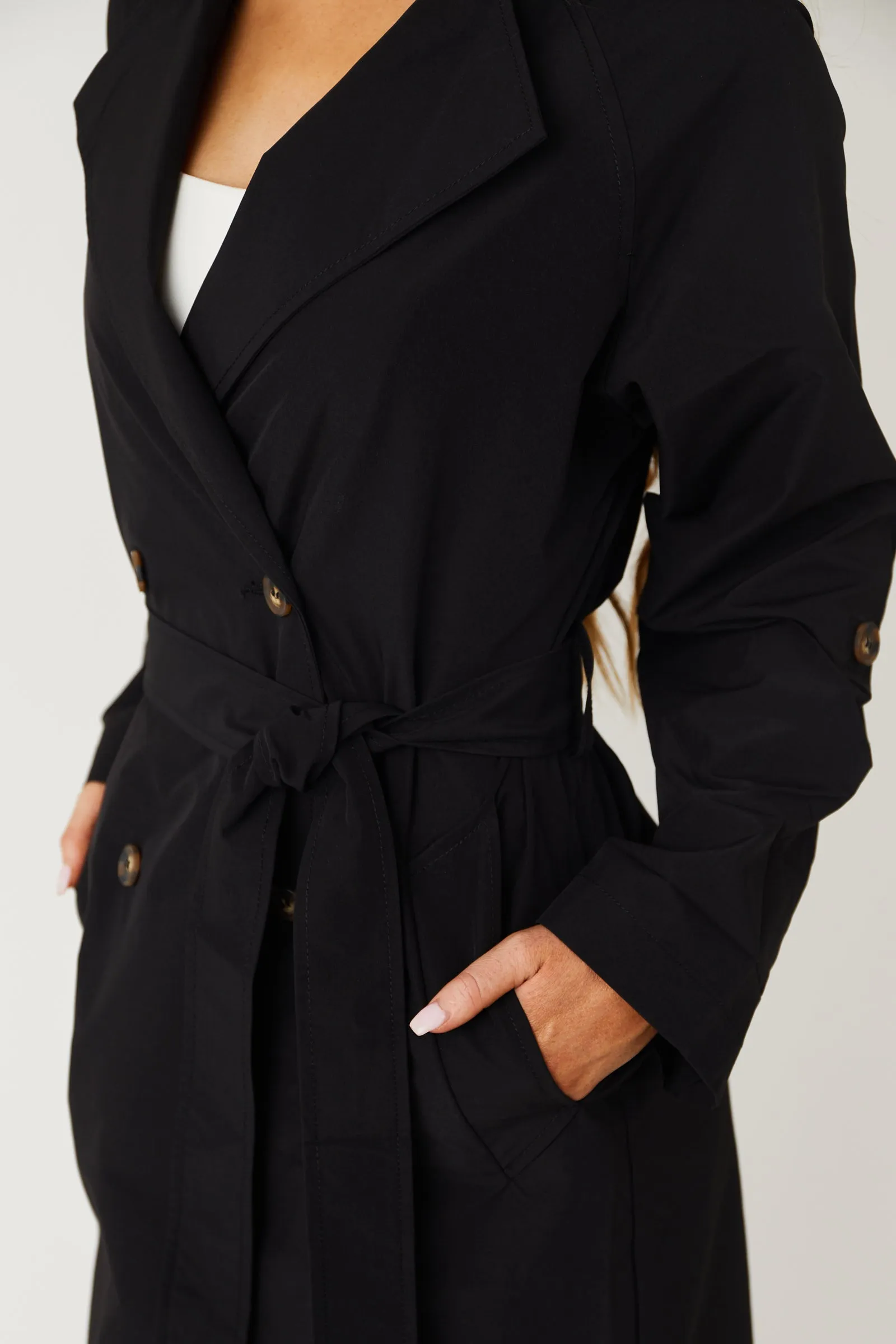 Lex Black Lightweight Long Trench Coat