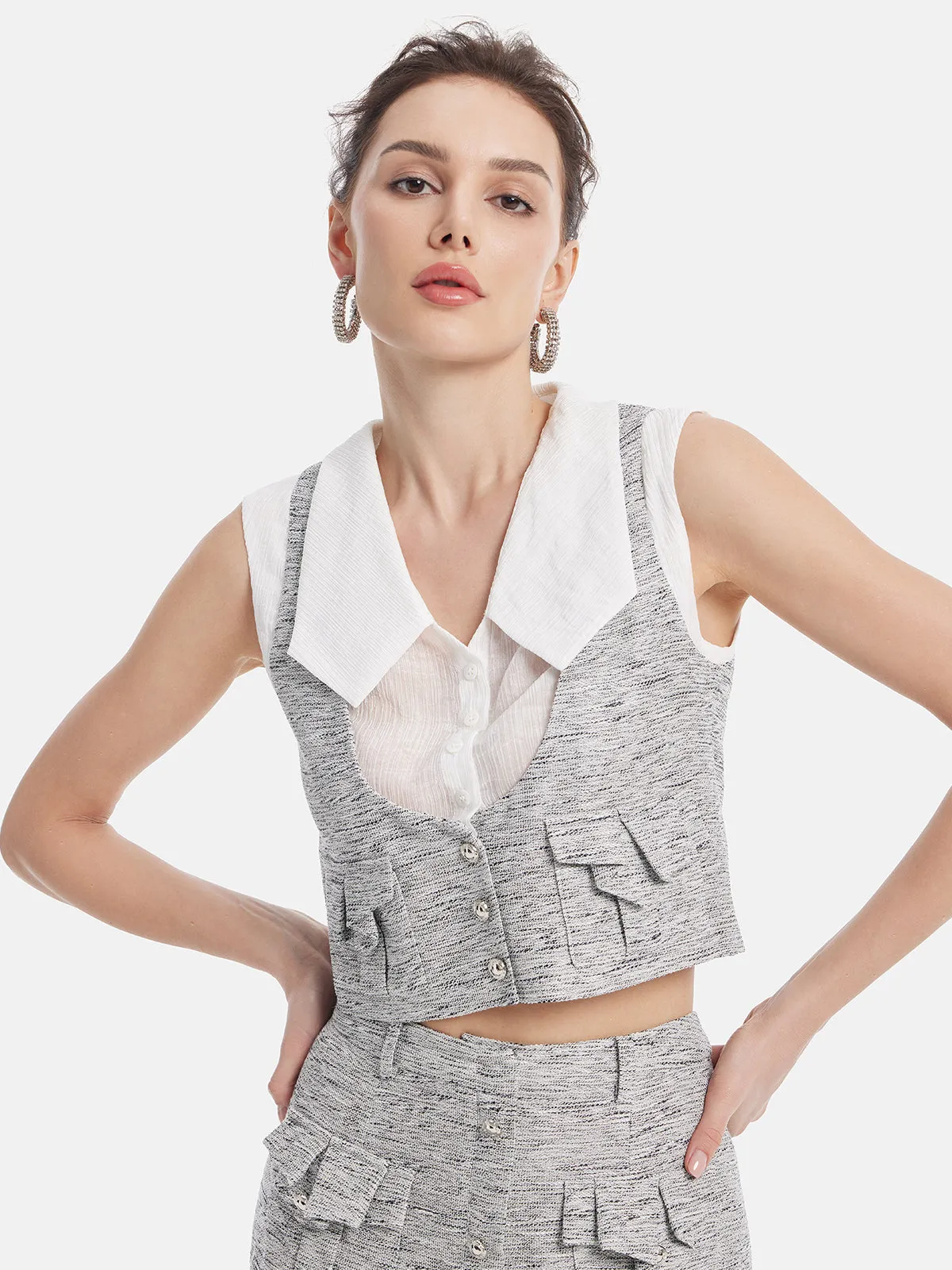 Light Grey Artistic Layered Top - Star Queen